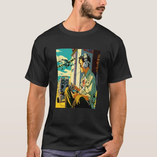 小型飛行機クールレトロ無線制御飛行機 Tシャツ (正面)