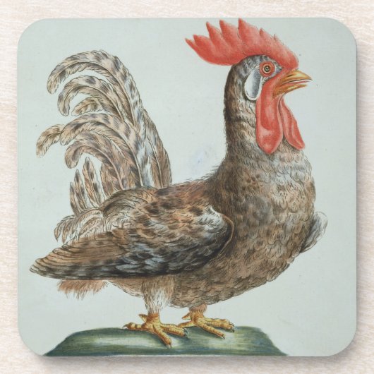 小型Cockerel、c.1767-76 (手によって着色される版木、銅版、版画 コースター (正面)