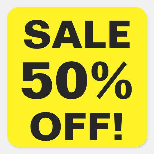 小売店用の50%オフ販売価格シール スクエアシール (正面)