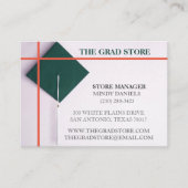 小売業者のティール（緑がかった色）グリーン&オレンジ色卒業キャップ 名刺 (正面)