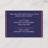 小売業者の海軍とオレンジの卒業キャップ 名刺 (裏面)