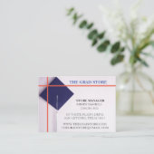 小売業者の海軍とオレンジの卒業キャップ 名刺 (スタンド正面)