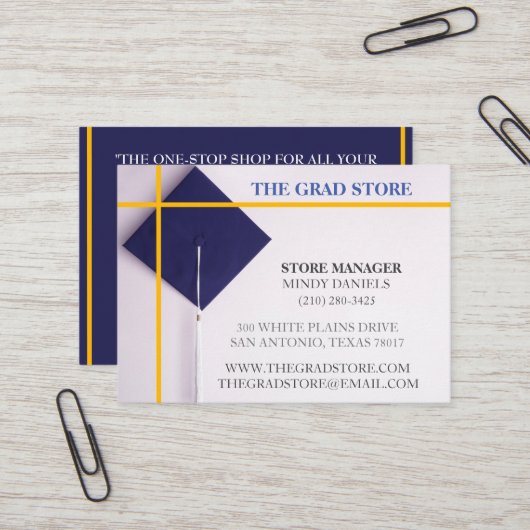 小売業者の海軍と黄色のカラー卒業キャップ 名刺 (正面/裏面インサイチュ)