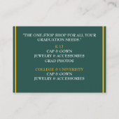 小売業者ティール（緑がかった色）グリーン&イエローカラー卒業キャップ 名刺 (裏面)