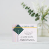 小売業者ティール（緑がかった色）グリーン&イエローカラー卒業キャップ 名刺 (スタンド正面)