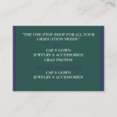 小売業者ティール(緑がかった色)グリーン&パープルカラー卒業キャップ 名刺 (裏面)