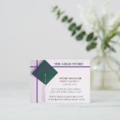 小売業者ティール(緑がかった色)グリーン&パープルカラー卒業キャップ 名刺 (スタンド正面)