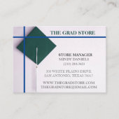 小売業者ティール（緑がかった色）グリーン&ブルーカラー卒業キャップ 名刺 (正面)