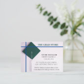 小売業者ティール（緑がかった色）グリーン&ブルーカラー卒業キャップ 名刺 (スタンド正面)