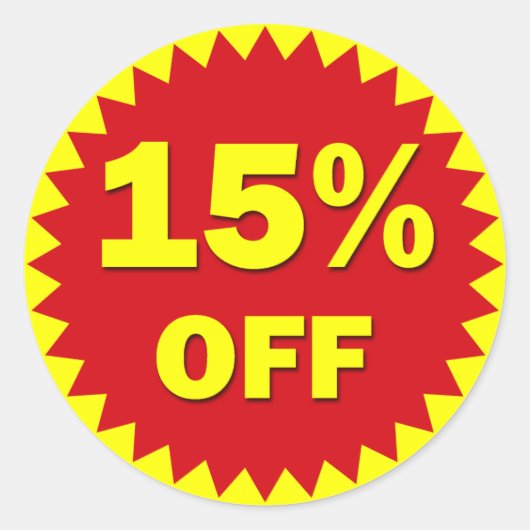 小売販売バッジ – 15%オフ ラウンドシール (正面)