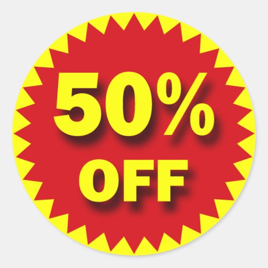 小売販売バッジ – 50%オフ ラウンドシール (正面)
