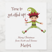 小妖精や小人おもしろいクリスマスがワインを楽しむ ワインラベル (シングルラベル)