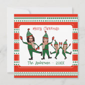 小妖精や小人おもしろいファミリーの4枚の写真レッドグリーンクリスマス シーズンカード (正面)