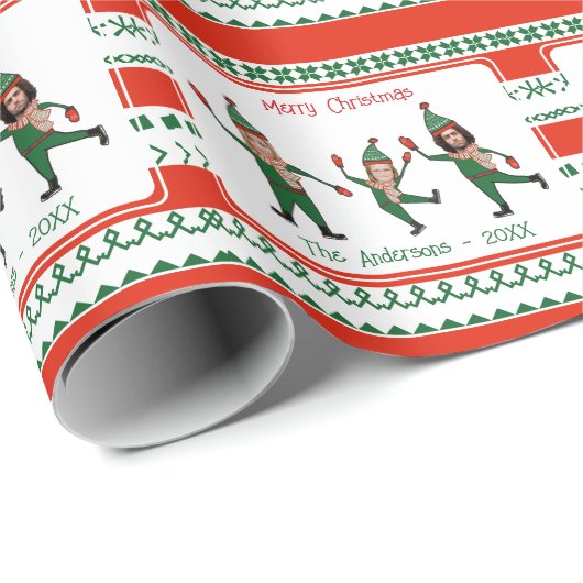 小妖精や小人おもしろいファミリー写真赤い緑メリークリスマス ラッピングペーパー (ロールコーナー)