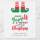 小妖精や小人おもしろいメリークリスマス ワインラベル (シングルラベル)