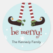 小妖精や小人おもしろいラウンドクリスマスステッカー ラウンドシール (正面)