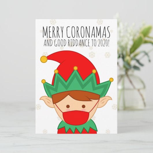 小妖精や小人おもしろい顔マスクメリークリスマスマスク シーズンカード (スタンド正面)