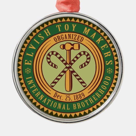 小妖精や小人おもちゃメーカー連合シールクリスマスオーナメント メタルオーナメント (正面)