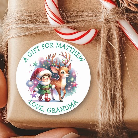 小妖精や小人お洒落とトナカイのクリスマス ラウンドシール