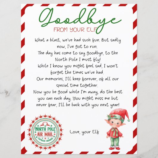 小妖精や小人さよなら手紙、小妖精や小人出発レター (正面)