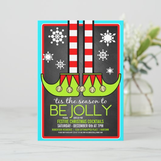 小妖精や小人すてきクリスマスカクテルパーティの招待状 招待状 (スタンド正面)