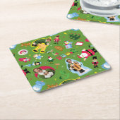 小妖精や小人とクリスマスアイコンのパターンの相棒 スクエアペーパーコースター (アングル)