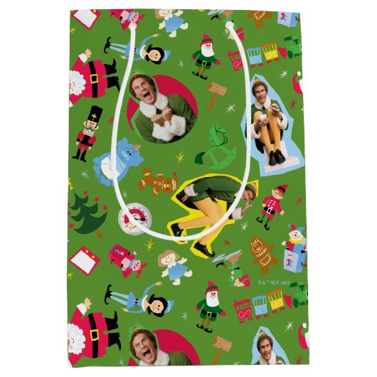 小妖精や小人とクリスマスアイコンのパターンの相棒 ミディアムペーパーバッグ (正面)