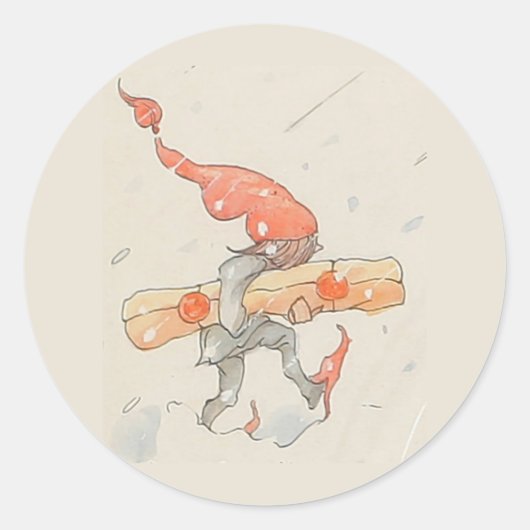 小妖精や小人とクリスマスプレゼント、古いイラストレーション ラウンドシール (正面)