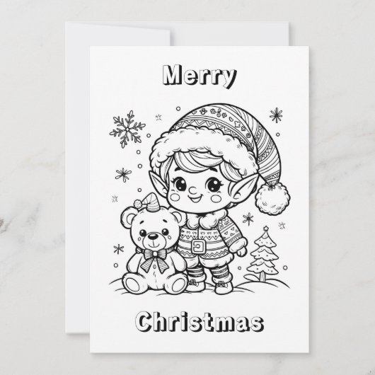 小妖精や小人とテディベアクリスマスカラーミー カード (正面)