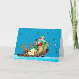 小妖精や小人とトナカイのクリスマスグリーティングカード シーズンカード
