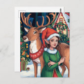 小妖精や小人とトナカイ ポストカード (正面/裏面)