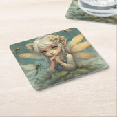 小妖精や小人とトンボ2 スクエアペーパーコースター (アングル)
