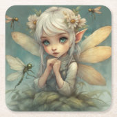 小妖精や小人とトンボ2 スクエアペーパーコースター (正面)