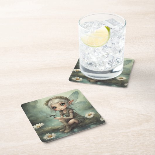 小妖精や小人とトンボ5 スクエアペーパーコースター (インサイチュ)
