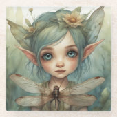 小妖精や小人とトンボ6 ガラスコースター (正面)