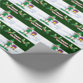 小妖精や小人と二頭テディ、ホリーベリー、雪景色 ラッピングペーパー (角)