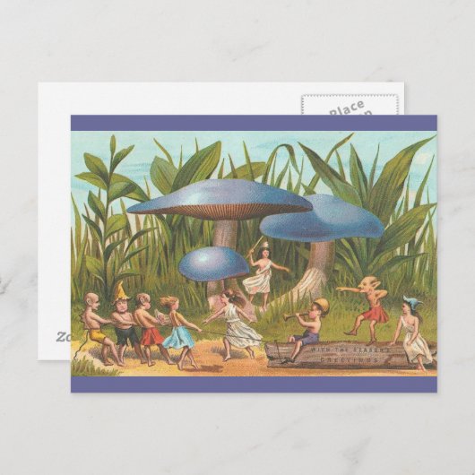 小妖精や小人と妖精のキノコの土地のはがき ポストカード (正面/裏面)
