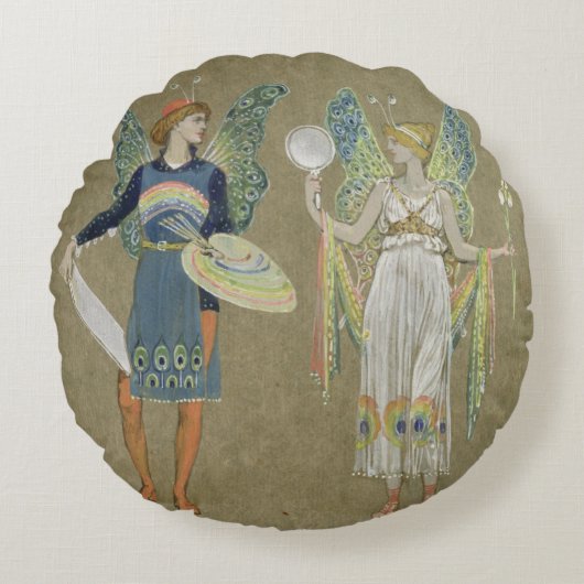 小妖精や小人と妖精の画家、'雪だるま' 1899から ラウンドクッション (正面)