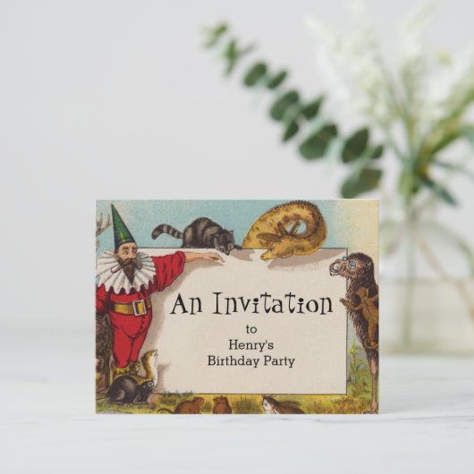 小妖精や小人と彼の動物のはがき インビテーションポストカード (スタンド正面)