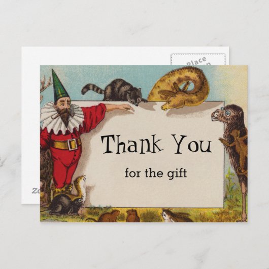 小妖精や小人と彼の動物のはがき ポストカード (正面/裏面)