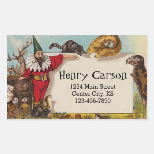 小妖精や小人と彼の動物のアドレスのステッカーをisidore 長方形シール (正面)