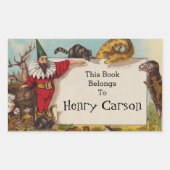 小妖精や小人と彼の動物の本のシールをisidore 長方形シール (正面)