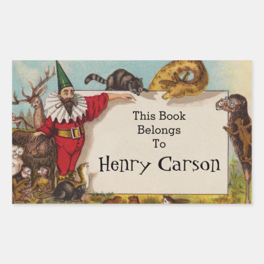 小妖精や小人と彼の動物の本のシールをisidore 長方形シール (正面)