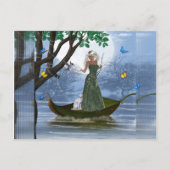 小妖精や小人と白猫が葉のファンタジーはがきに乗る ポストカード (正面)