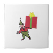 小妖精や小人と赤い箱の白い小さなセラミックタイル タイル (正面)