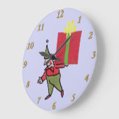 小妖精や小人と赤い箱の紫色の壁時計 ラージ壁時計 (傾斜)