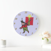 小妖精や小人と赤い箱の紫色の壁時計 ラージ壁時計 (ホーム)