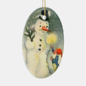 小妖精や小人と雪だるまヴィンテージクリスマスオーナメント セラミックオーナメント (右)