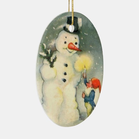 小妖精や小人と雪だるまヴィンテージクリスマスオーナメント セラミックオーナメント (右)