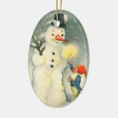 小妖精や小人と雪だるまヴィンテージクリスマスオーナメント セラミックオーナメント (左)